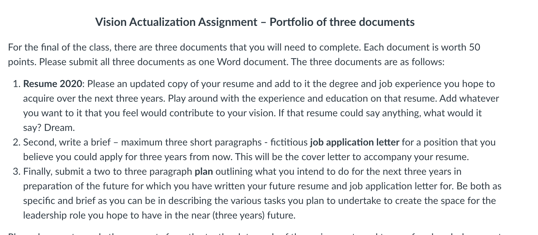 Solved Vision Actualization Assignment - Portfolio of three | Chegg.com