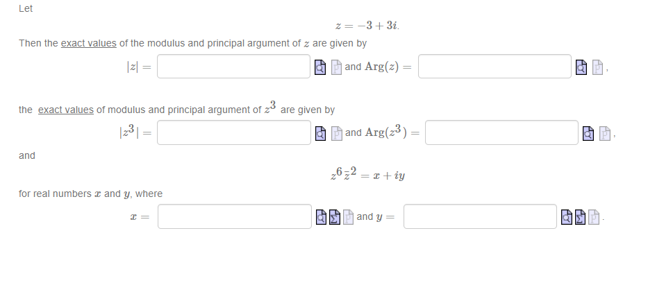 Solved Let z=−3+3i . Then the exact values of the modulus | Chegg.com