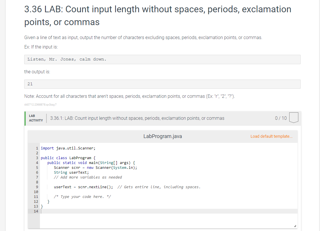 Solved 3.36 LAB: Count input length without spaces, periods, | Chegg.com