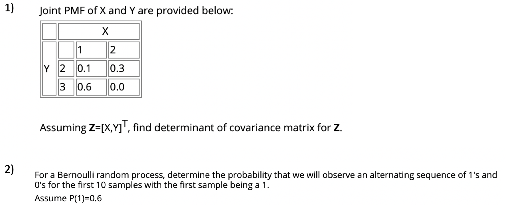 Solved 1) Joint PMF of X and Y are provided below: 2 Y 2 0.1 | Chegg.com