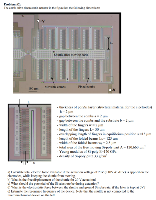 Problem #2: The comb-drive electrostatic actuator in | Chegg.com