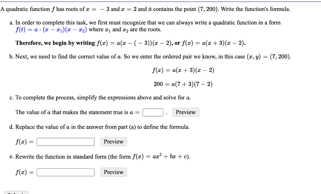 Solved A Quadratic Function F Has Roots Of X = 3 And X = 2 