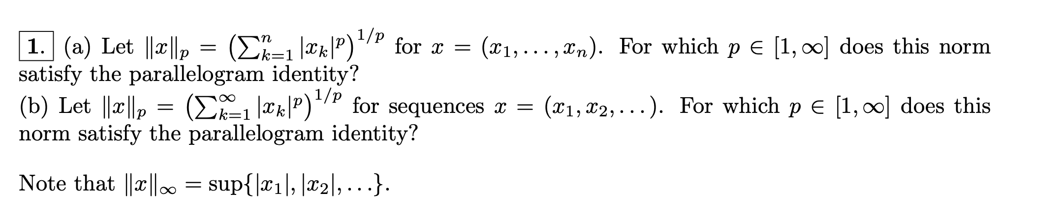 Solved 1 A Let ∥x∥p ∑k 1n∣xk∣p 1 P For X X1 … Xn For