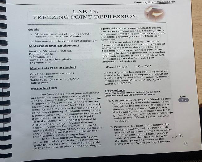 Solved Freezing Point Depression LAB 13 FREEZING POINT