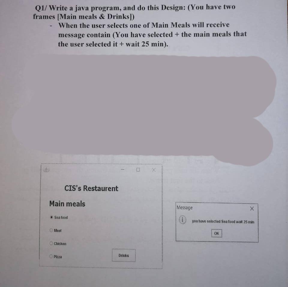 Solved Q1/ Write a java program, and do this Design: (You | Chegg.com