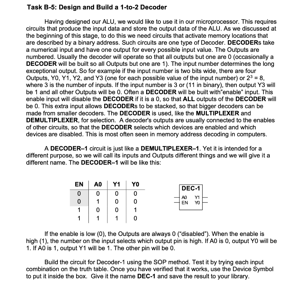 Task B-5: Design and Build a 1-to-2 Decoder Having | Chegg.com
