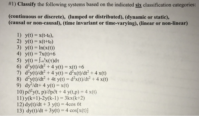 Solved Classify the following systems based on the indicated | Chegg.com