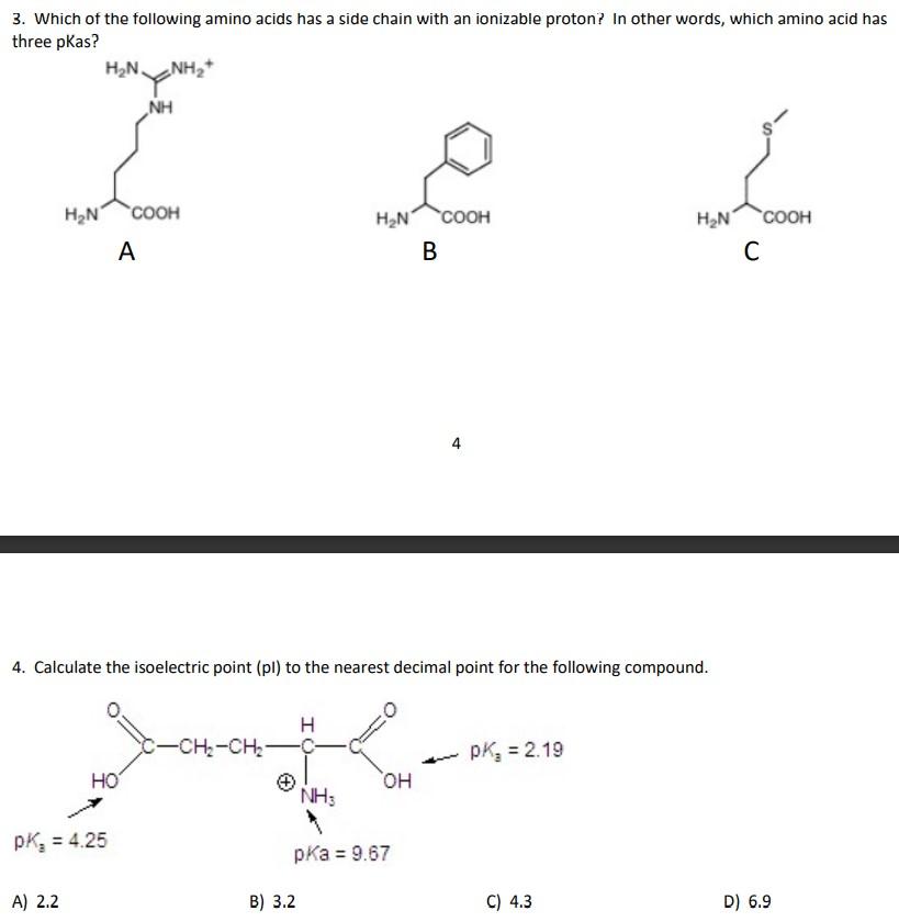 Solved 3. Which of the following amino acids has a side | Chegg.com