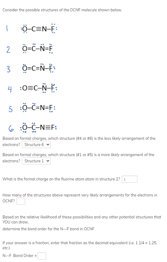 Solved Consider The Possible Structures Of The Ocnf Molec Chegg Com