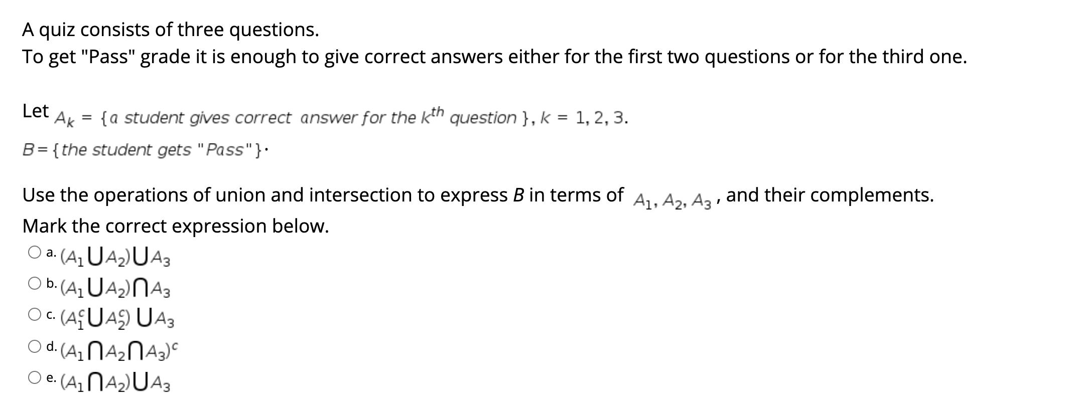 Solved A quiz consists of three questions. To get &ldquo;Pass&rdquo; | Chegg.com