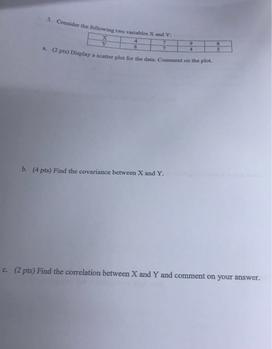 Solved 3. Consider the following two variables X and Y: | Chegg.com