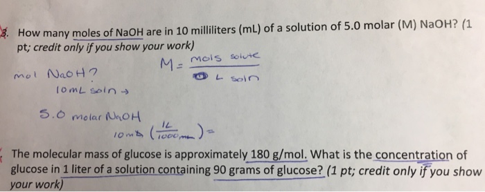 Solved How many moles of NaOH are in 10 milliliters (mL) of | Chegg.com