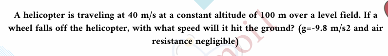 Solved A helicopter is ﻿traveling at 40msg=-9.8ms2 ﻿and | Chegg.com