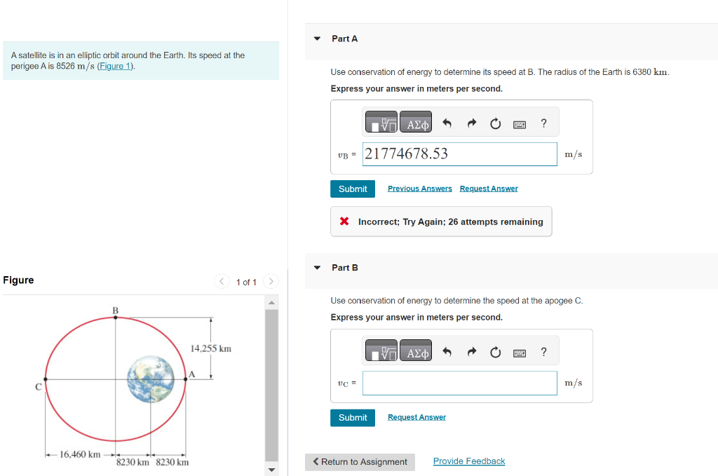 Solved A Satellite Is In An Elliptic Orbit Around The Earth. | Chegg.com