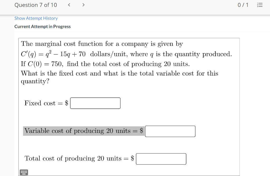 Solved The marginal cost function for a company is given by | Chegg.com