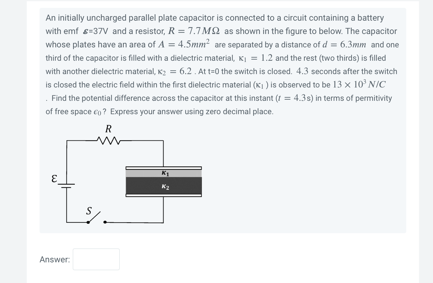 Solved An initially uncharged parallel plate capacitor is | Chegg.com