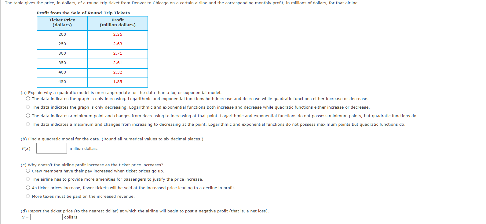 Solved (a) Explain why a quadratic model is more appropriate | Chegg.com