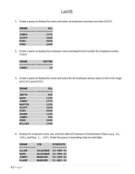 Solved This needs to be done on SQL Plus I need both the | Chegg.com