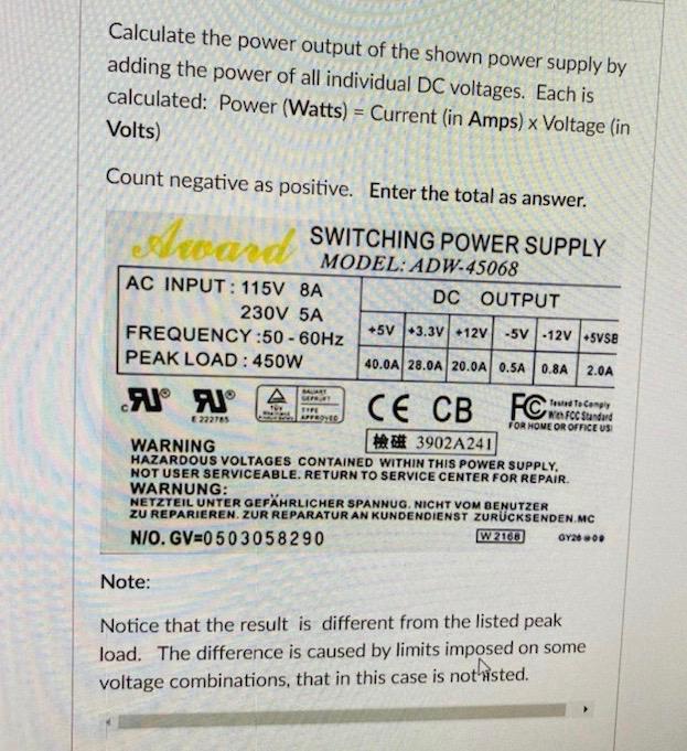 Solved Calculate the power output of the shown power supply | Chegg.com