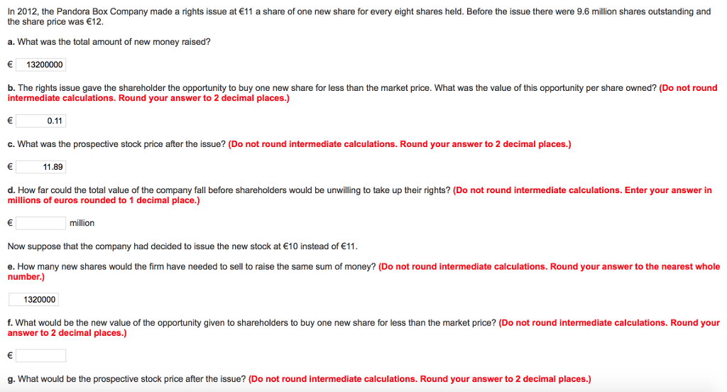 Solved In 2012, the Pandora Box Company made a rights issue | Chegg.com