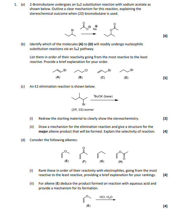 Solved 1. (a) 2-Bromobutane undergoes an SN2 substitution | Chegg.com