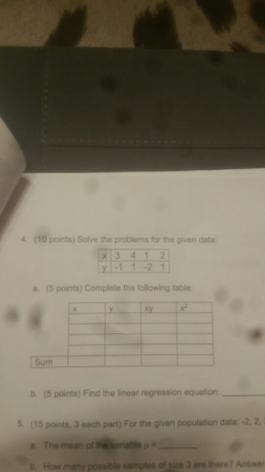 Solved 4. (10 points) Solve the problems for the given data: | Chegg.com