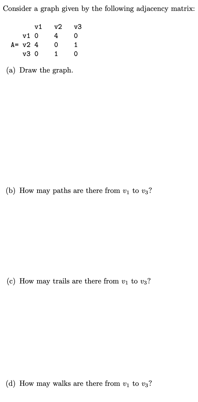 Solved Consider a graph given by the following adjacency | Chegg.com