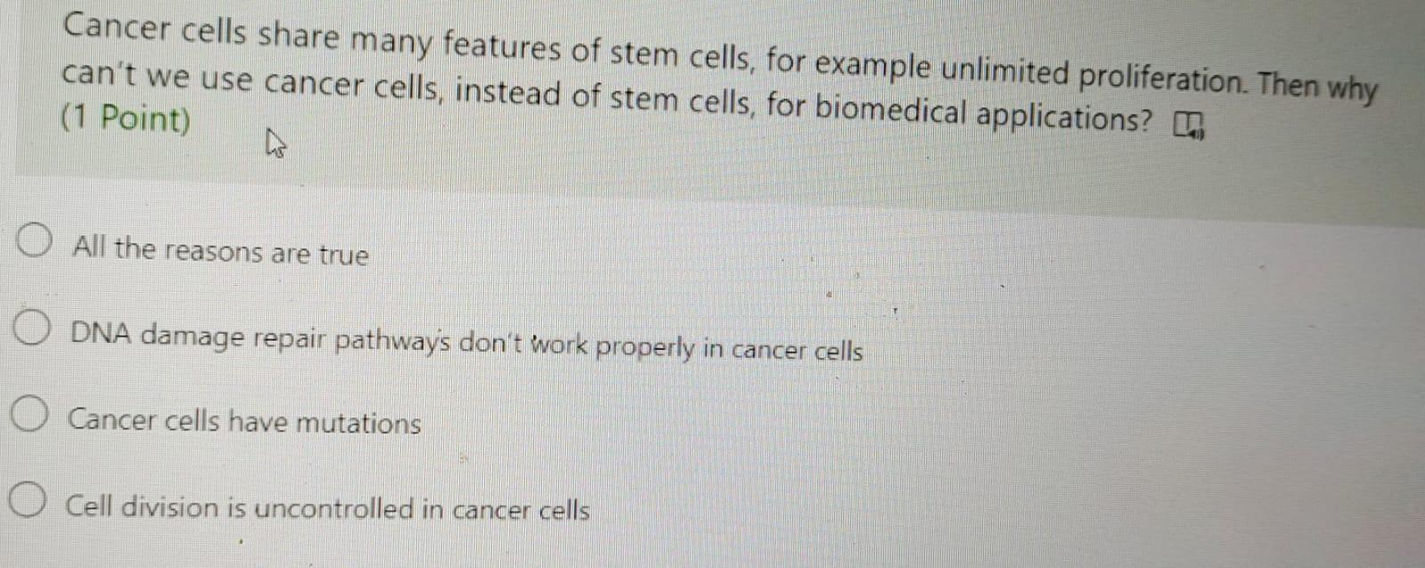 Solved Cancer cells share many features of stem cells, for | Chegg.com