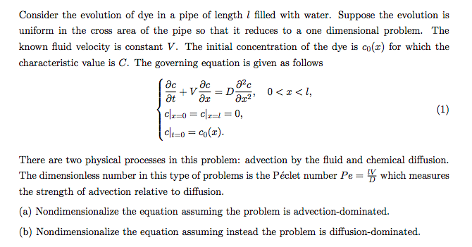 Solved Consider the evolution of dye in a pipe of length 1 | Chegg.com