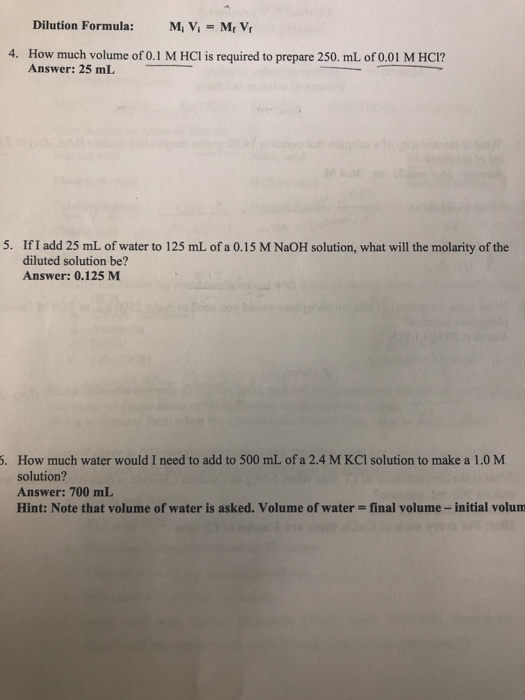 Solved Dilution Formula: M, V, Mr Vr How much volume of 0.1 | Chegg.com