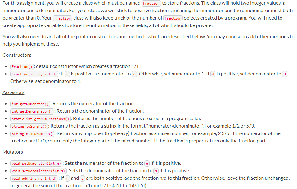 Solved For this assignment, you will create a class which | Chegg.com