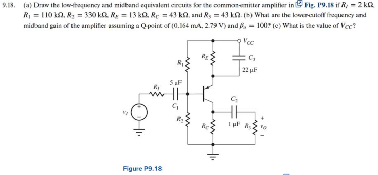 Solved R1=110kΩ,R2=330kΩ,RE=13kΩ,RC=43kΩ, and R3=43kΩ. (b) | Chegg.com