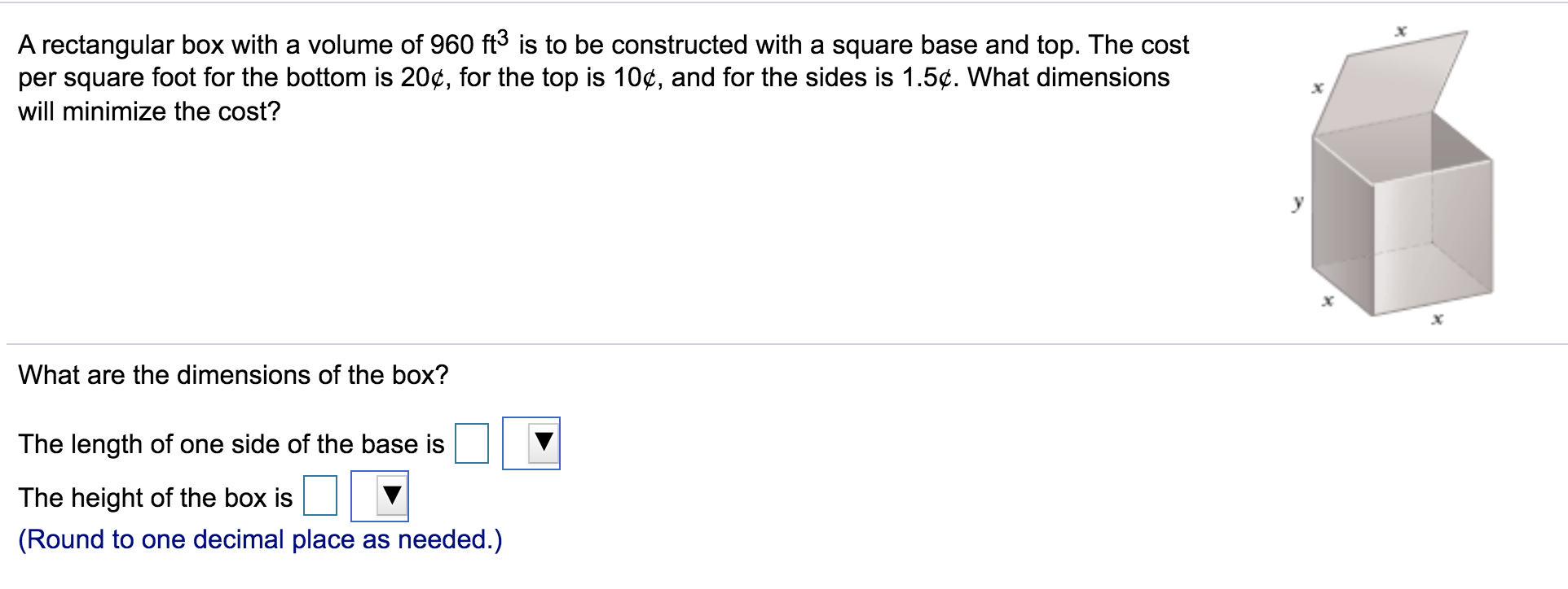 Solved A rectangular box with a volume of 960 ft3 is to be