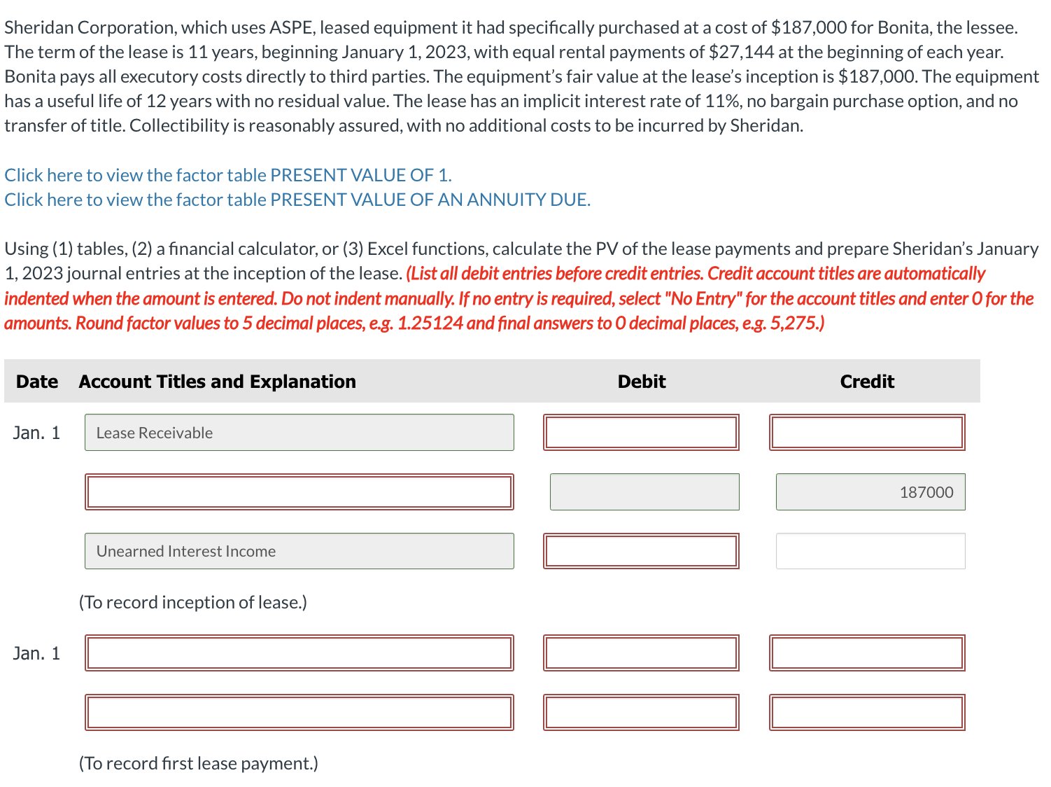 Solved Sheridan Corporation, which uses ASPE, leased | Chegg.com