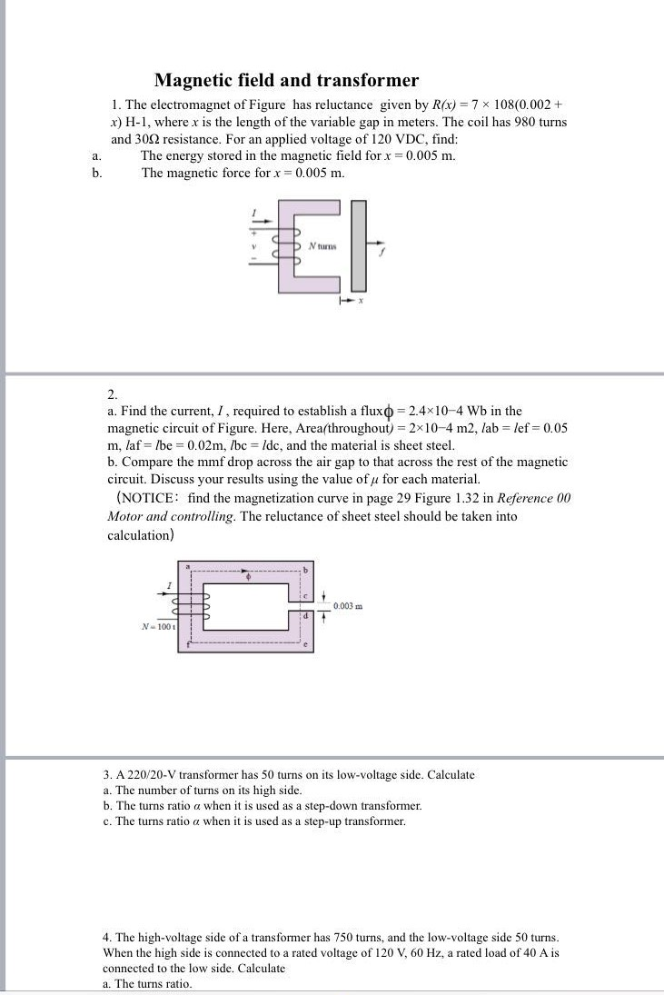 Solved Magnetic field and transformer 1. The electromagnet | Chegg.com