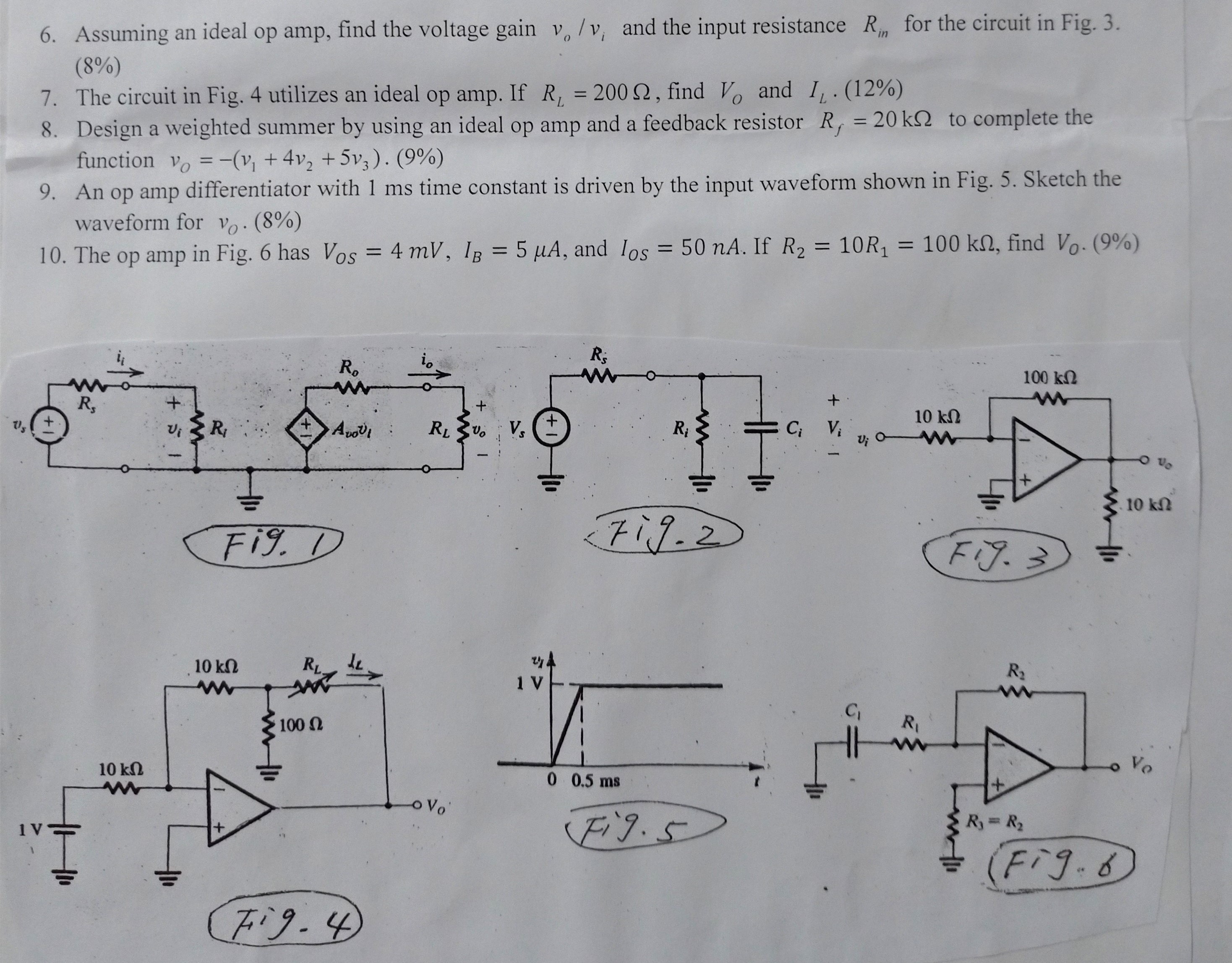 Solved 6. Assuming An Ideal Op Amp, Find The Voltage Gain V. | Chegg.com