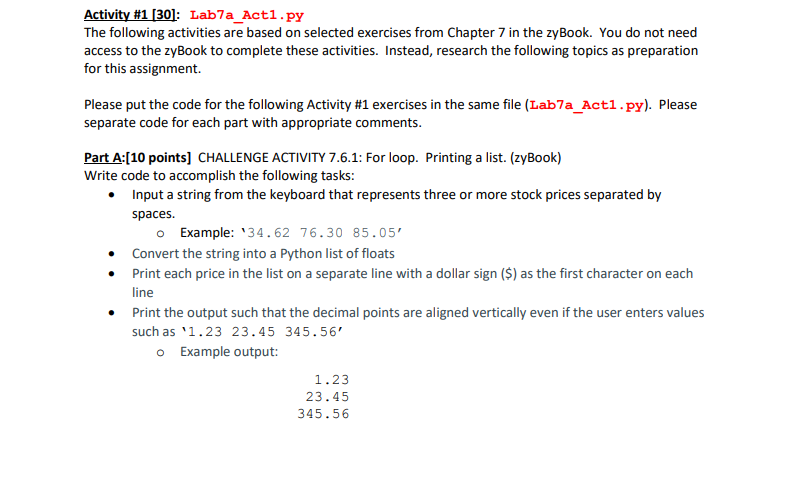Solved Activity #1 [30]: Lab7a_Act1.py The following | Chegg.com