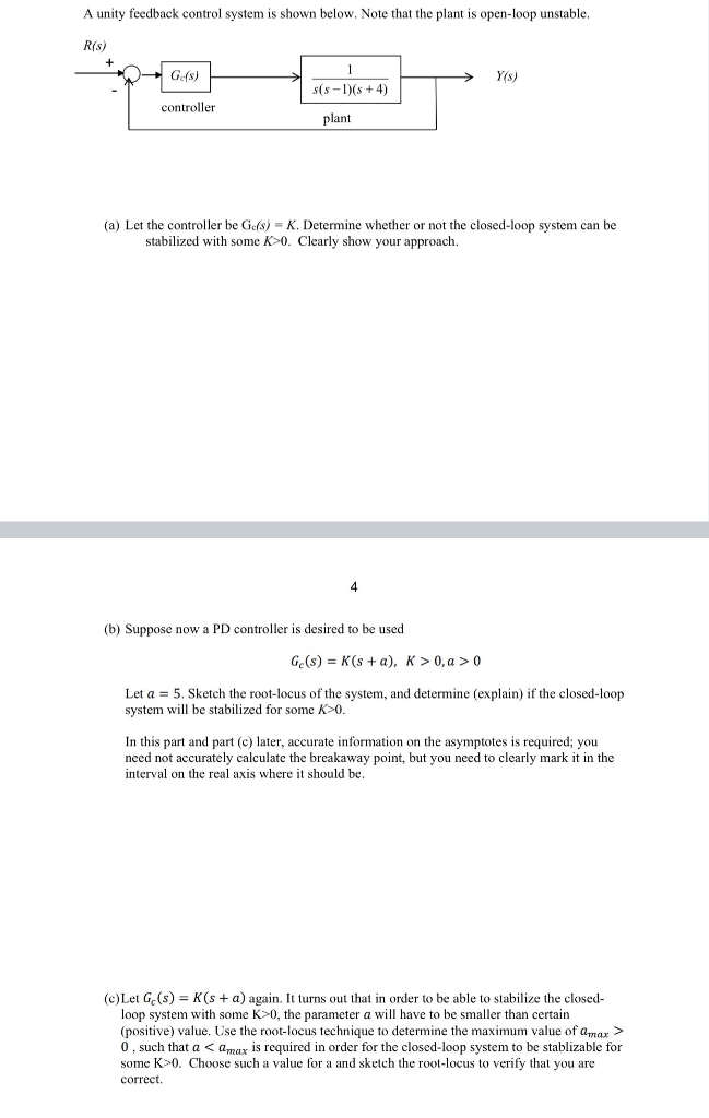 Solved A unity feedback control system is shown below. Note | Chegg.com