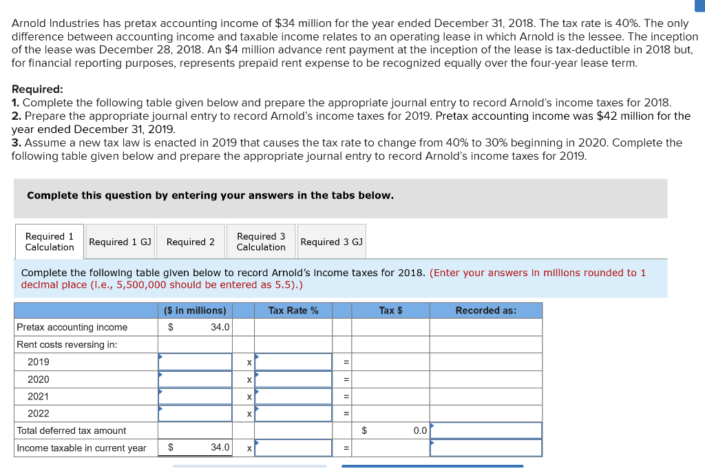 Arnold Industries has pretax accounting income of $34 | Chegg.com