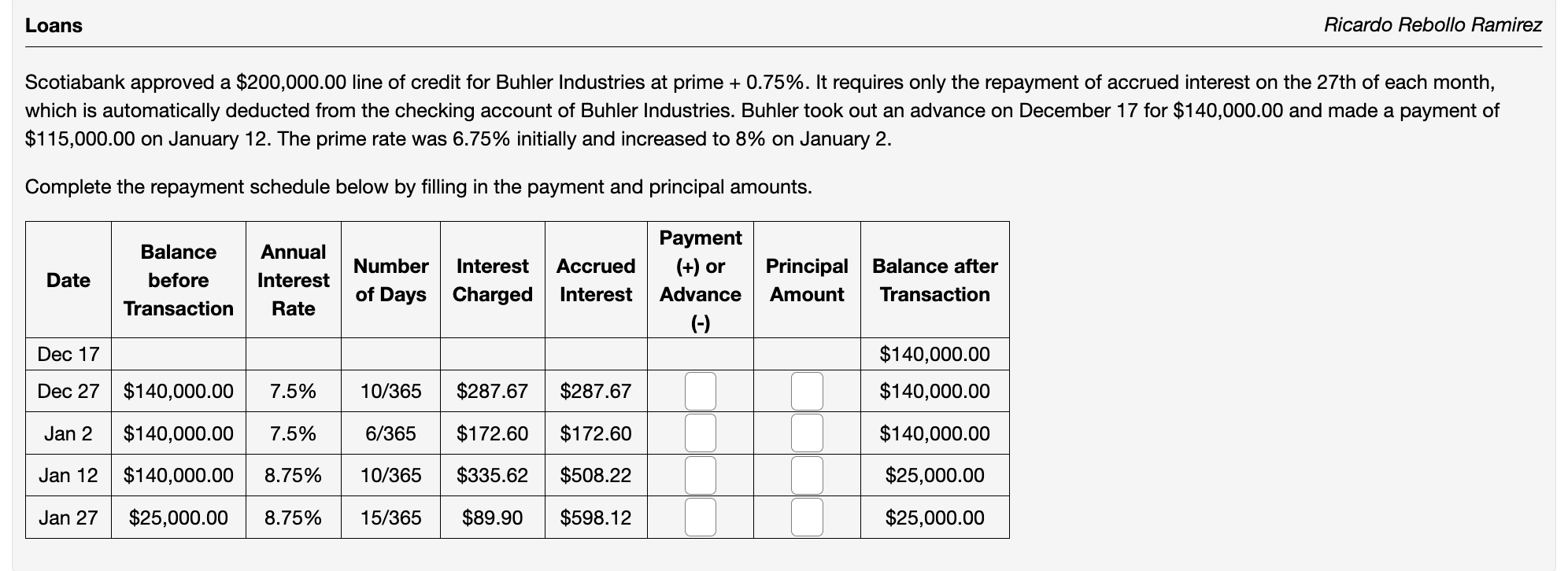Scotiabank approved a 200,000.00 line of credit for