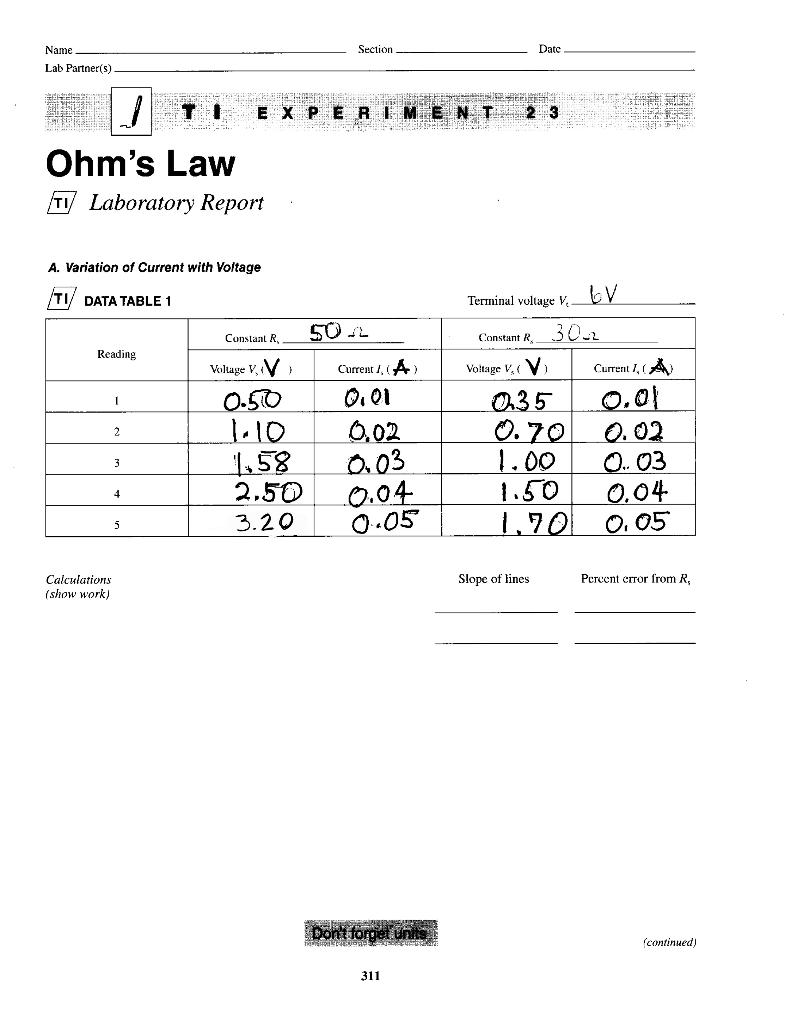 lab report ohm's law experiment matriculation