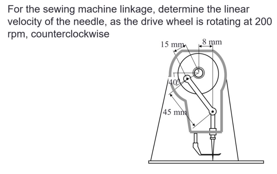 Solved For the sewing machine linkage, determine the linear