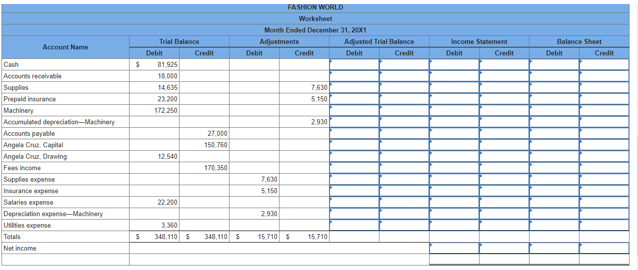 FASHION WORLD
Worksheet