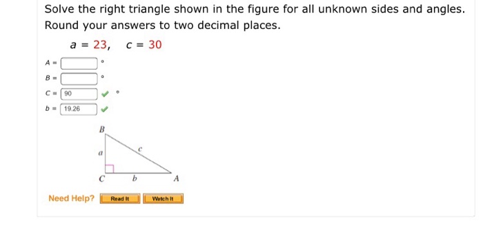 Solved Solve the right triangle shown in the figure for all | Chegg.com