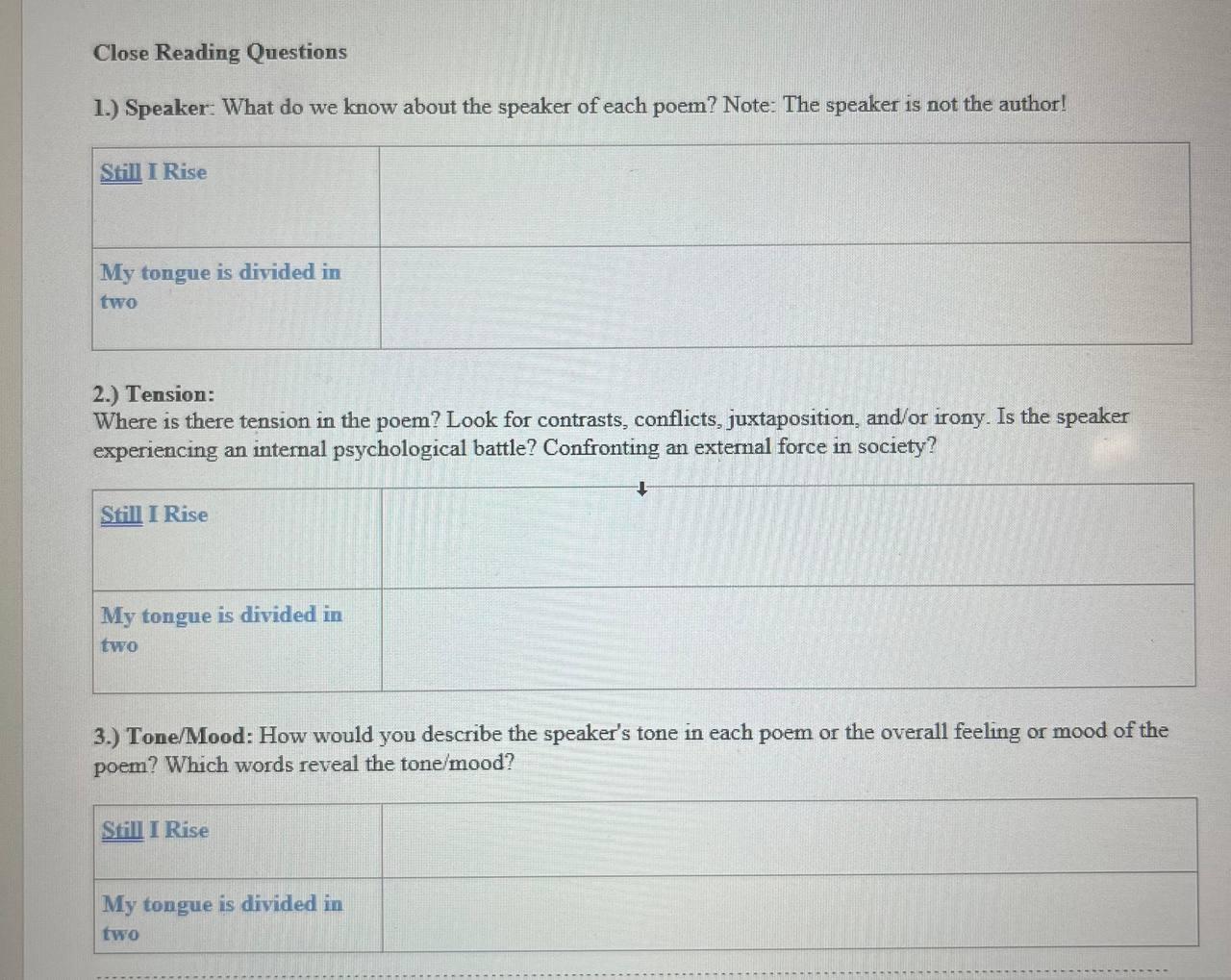 Close Reading Questions 1.) Speaker: What do we know | Chegg.com