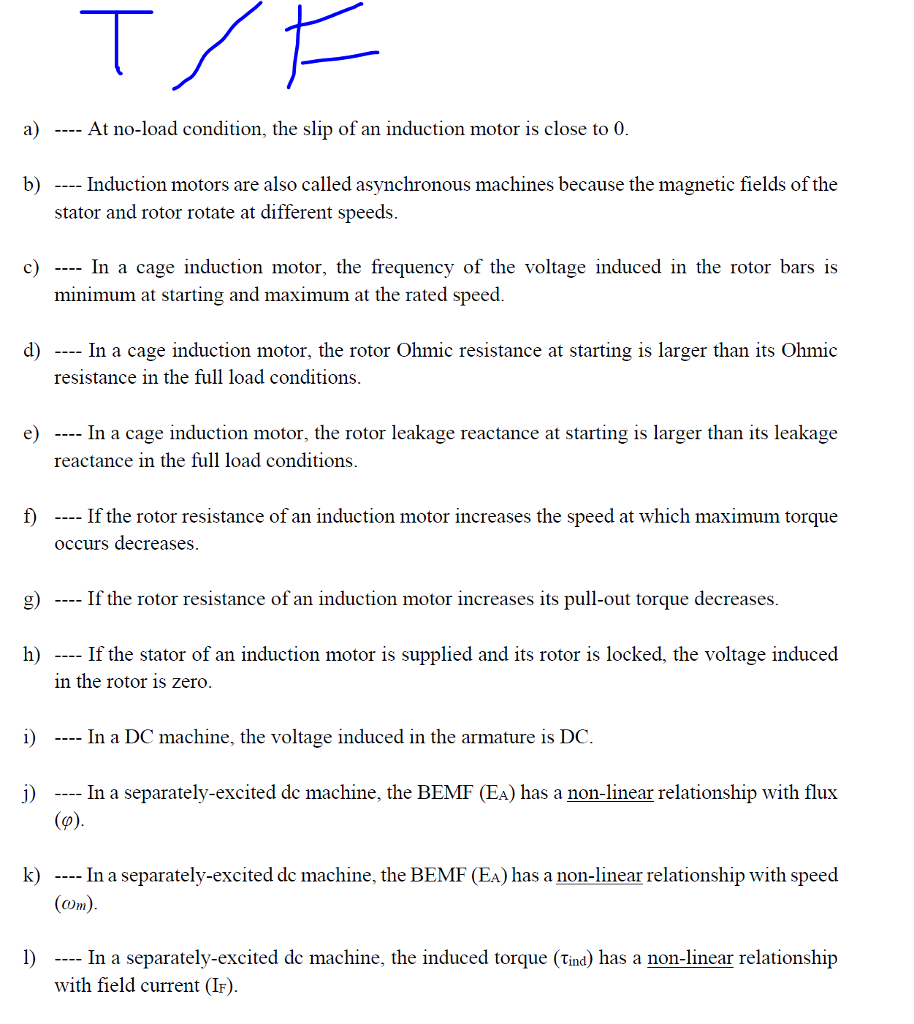 Solved a) At noload condition, the slip of an induction
