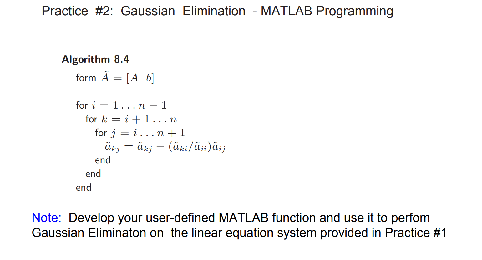 Solved Practice #1: Gaussian Elimination Hand Calculations | Chegg.com