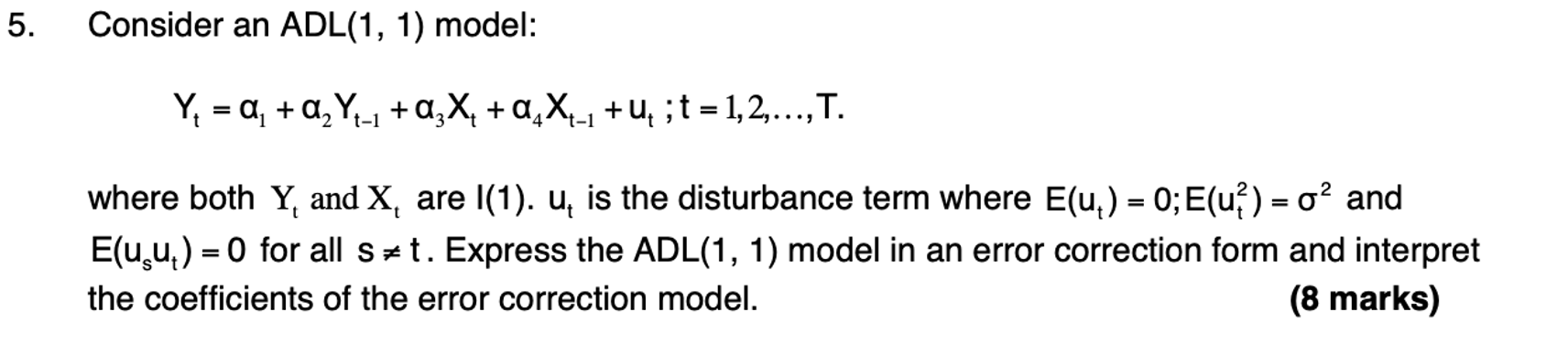 5. Consider an ADL(1,1) model: | Chegg.com