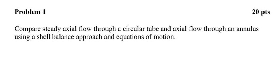 Solved Problem 1 20 pts Compare steady axial flow through a | Chegg.com