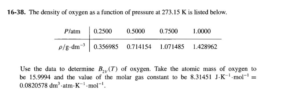 Solved 16-38. The density of oxygen as a function of | Chegg.com